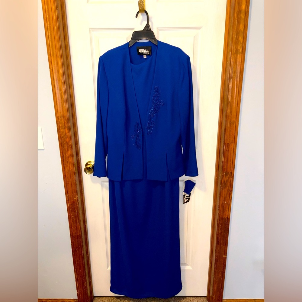 Ursula of Switzerland Vintage Dress Jacket Sequins 14 Royal  Blue Wedding